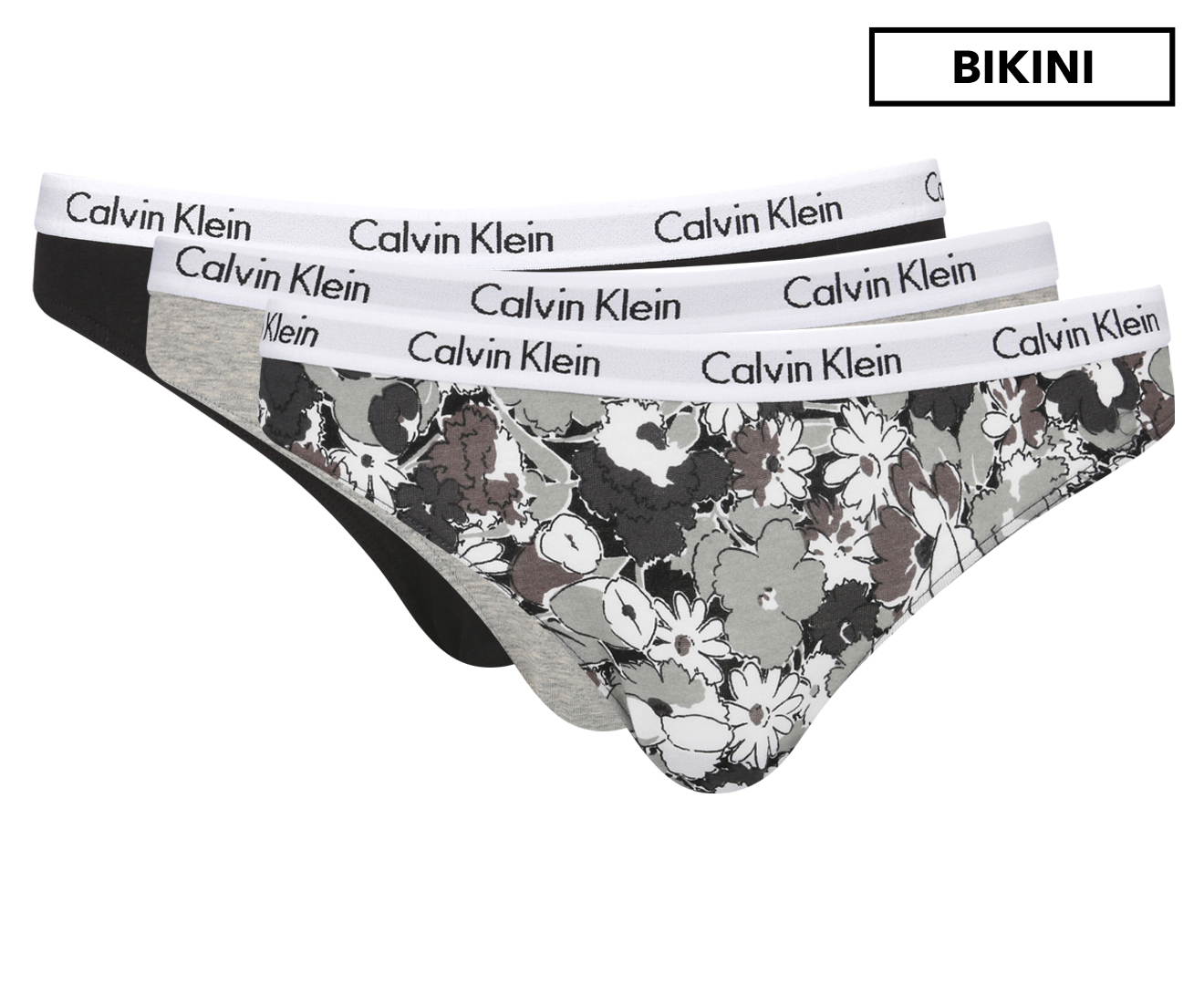 Calvin Klein Women S Bikini Briefs Pack Black Grey Heather Garden