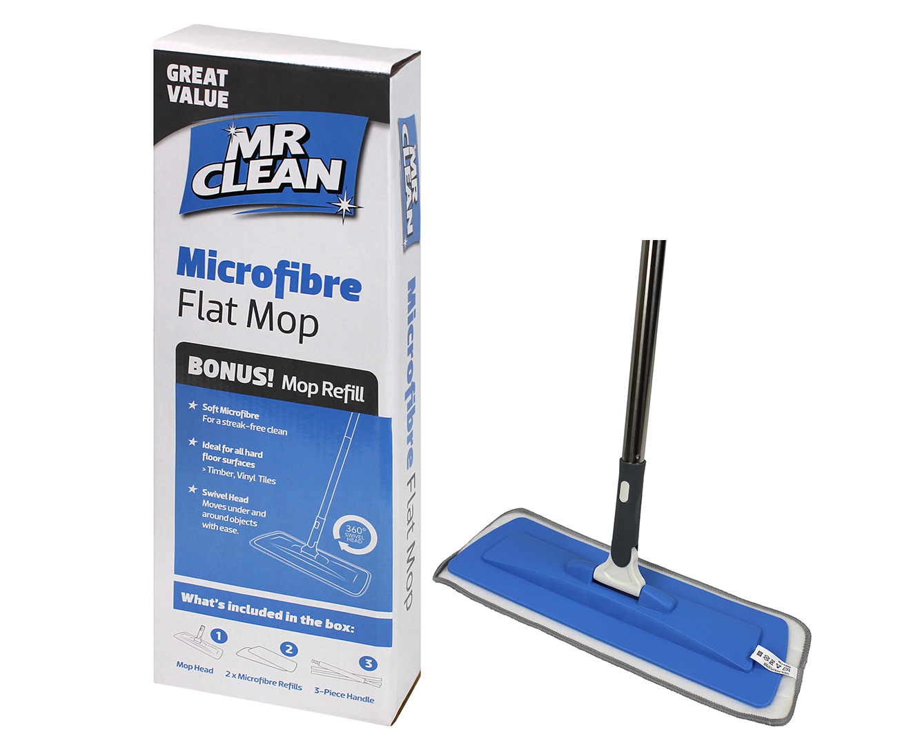 Mr Clean Microfibre Flat Mop W Bonus Refill Catch Co Nz