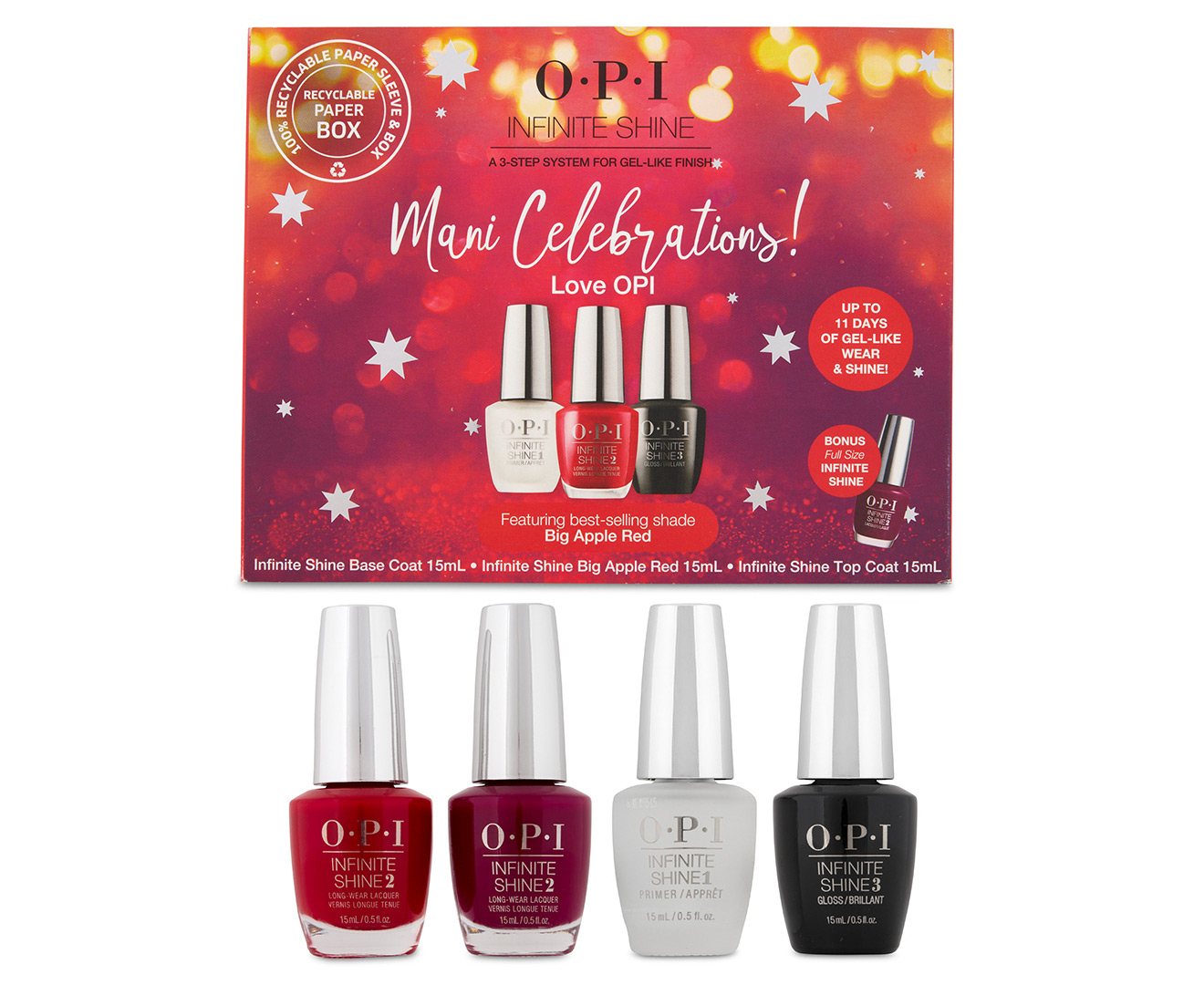 OPI Infinite Shine Big Apple Red Nail Polish 4 Piece Gift Set Catch