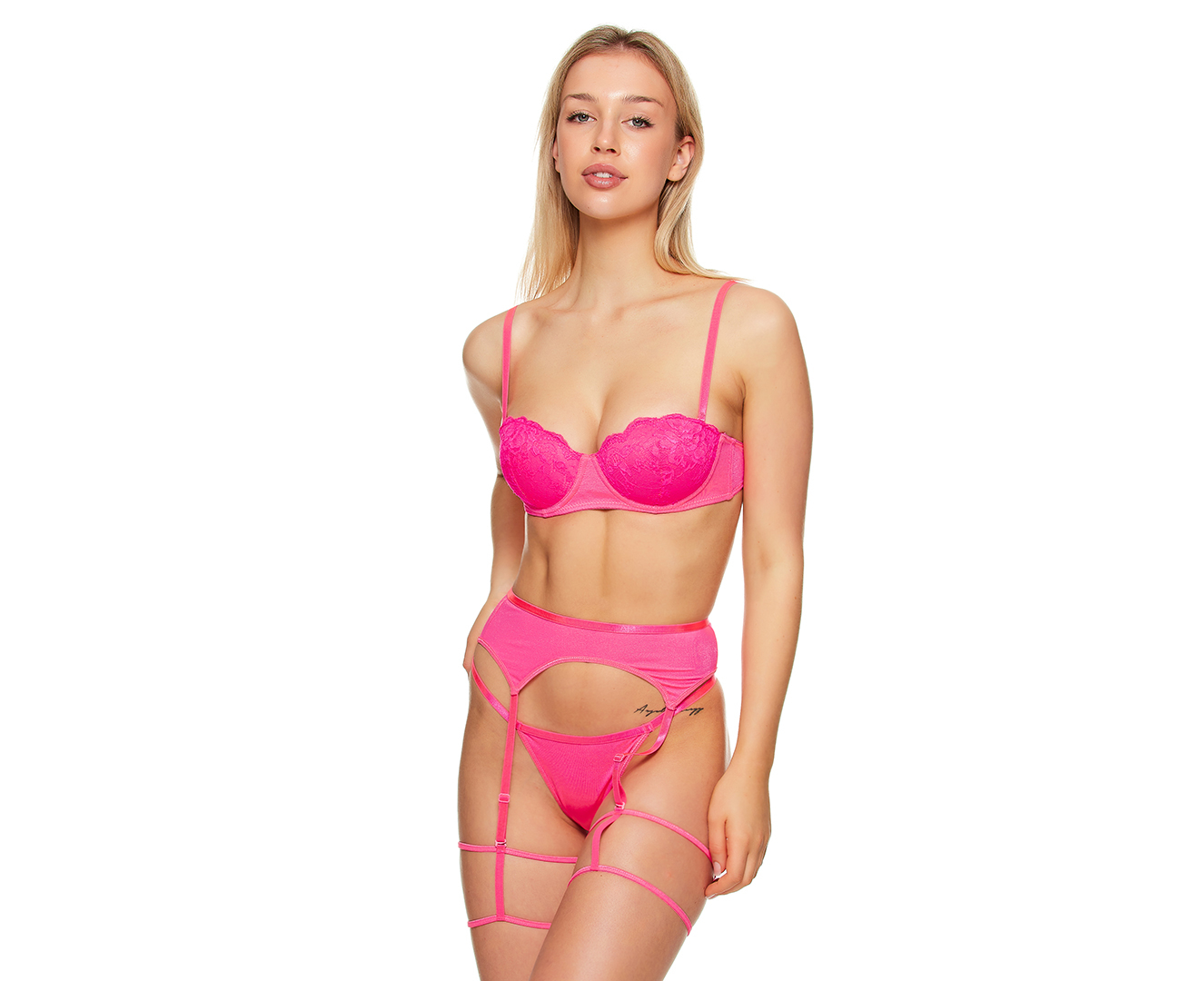 Just Sexy Lingerie Women S Piece Balconette Suspender Set Hot Pink