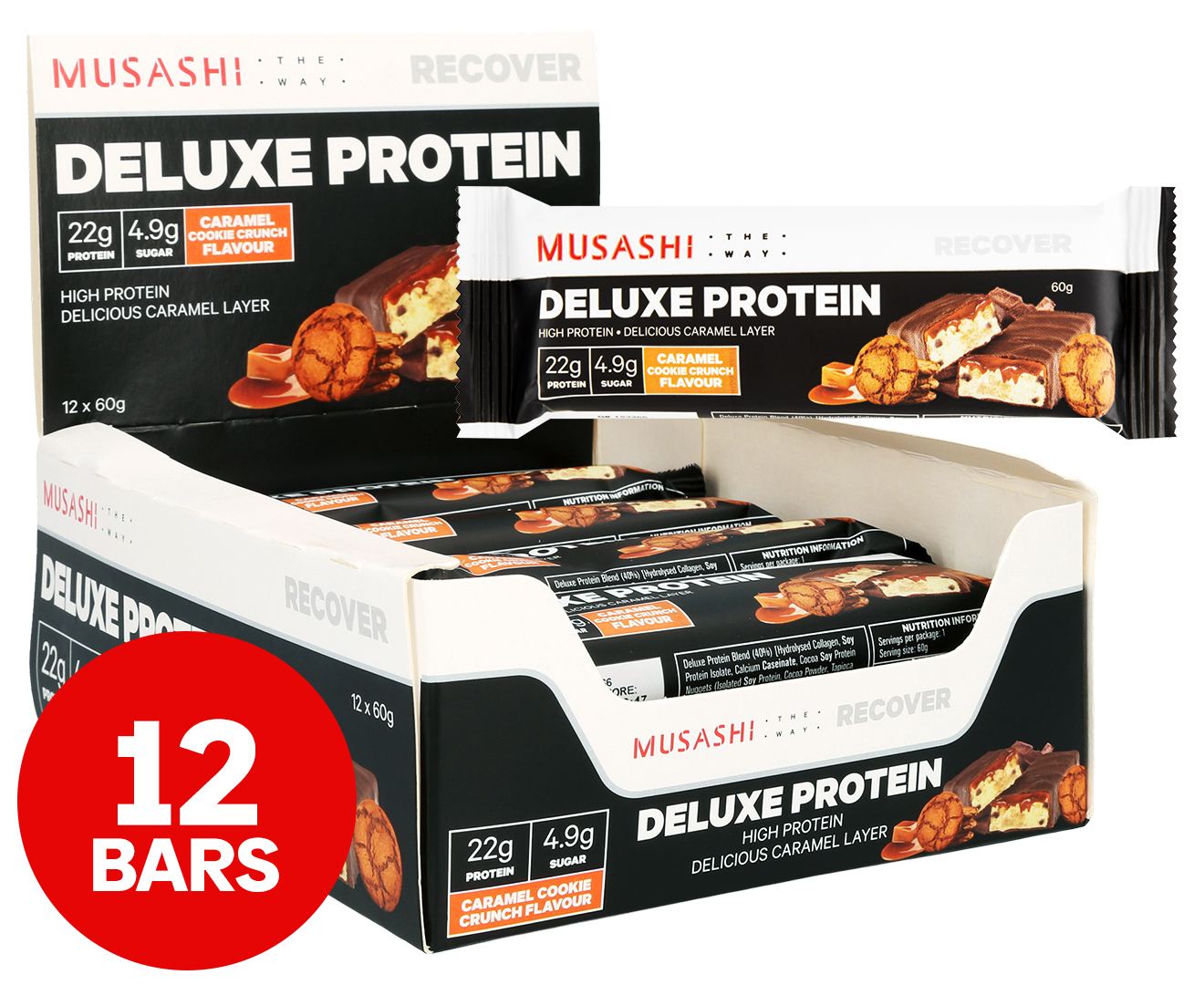 12 X Musashi Deluxe Protein Bar Caramel Cookie Crunch 60g Catch Au