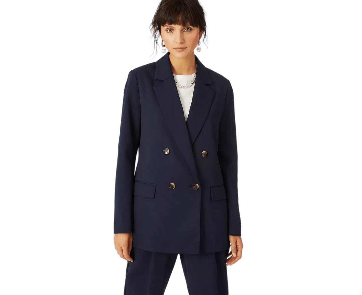 Principles Womens Longline Double Breasted Tailored Blazer Navy