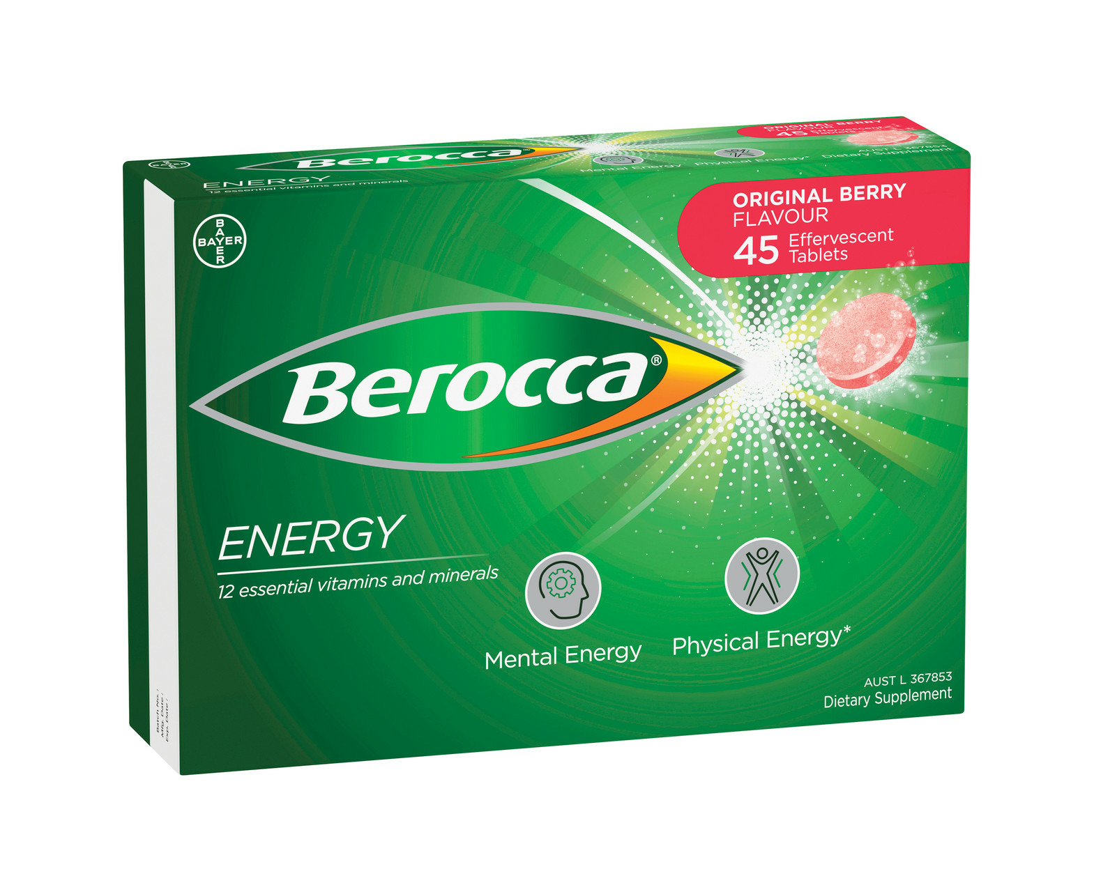 Berocca Energy Vitamin B C Original Berry Flavour Effervescent