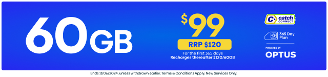 Catch Connect - 60GB - $99 for first 365 days