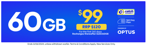 Catch Connect - 60GB - $99 for first 365 days