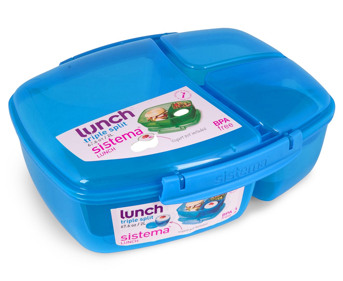 Sistema To Go Triple Split Lunch Box with Yoghurt Pot, 2L BLUE