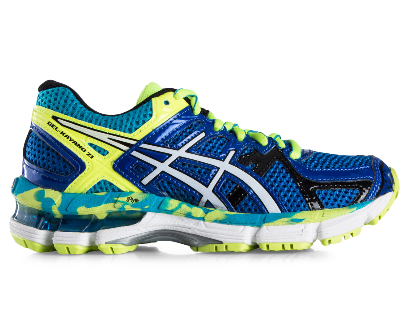 ASICS Boys Gel Kayano 21 GS Shoe Blue White Flash Yellow