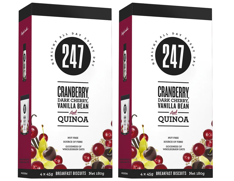 2 x 247 Breakfast Biscuits Cranberry, Dark Cherry, Vanilla Bean & Quinoa 180g 4pk