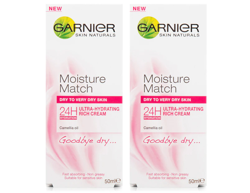 2 x Garnier Moisture Match 24H Ultra-Hydrating Rich Cream 50mL
