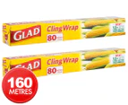 2 x Glad Cling Wrap 80m x 33cm
