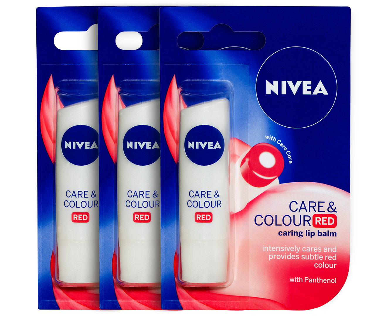 3 x Nivea Care & Colour Lip Balm 4.8g Red Catch.co.nz