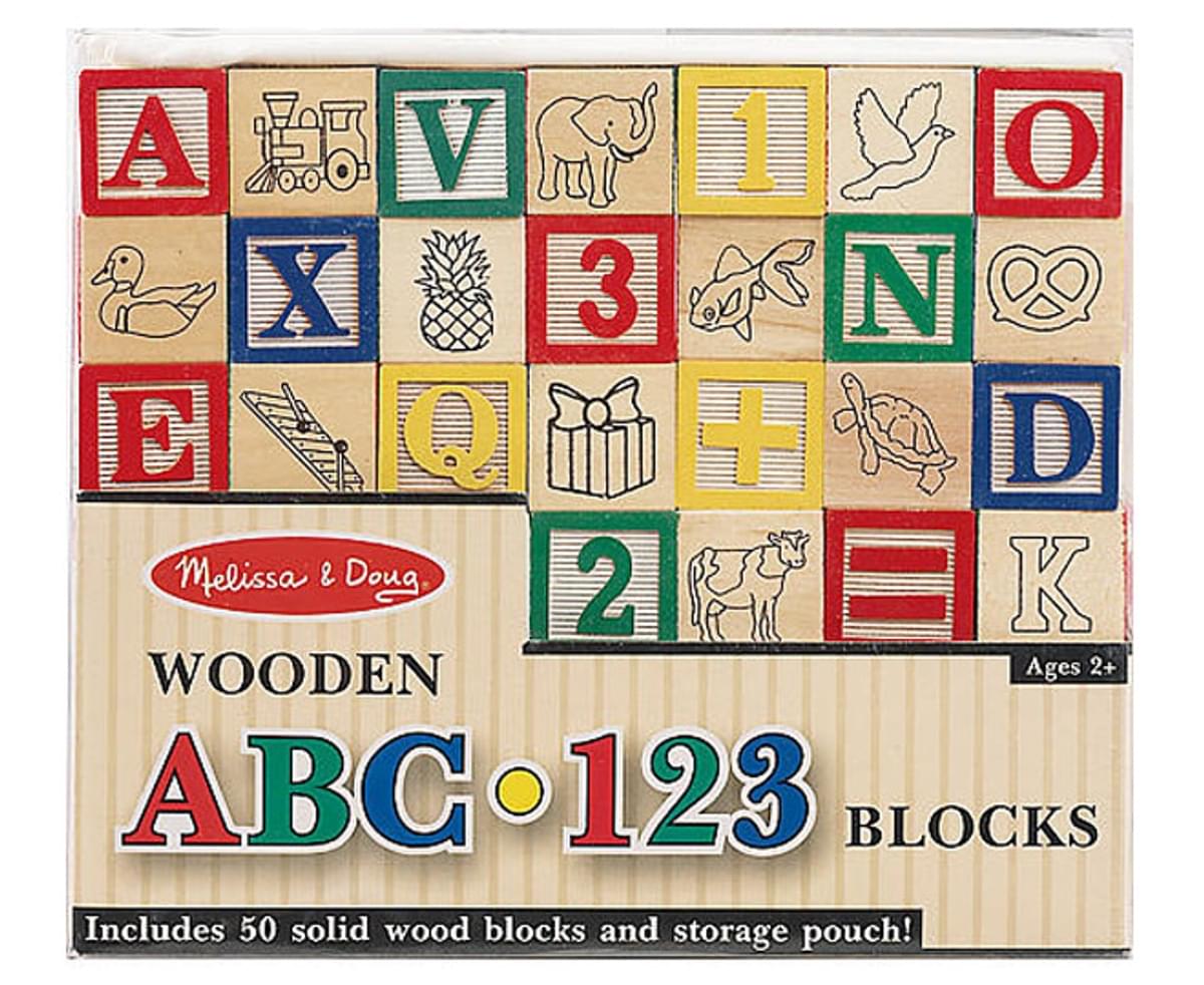 50 Pieces Ages 2+ Wooden ABC-123 Blocks 