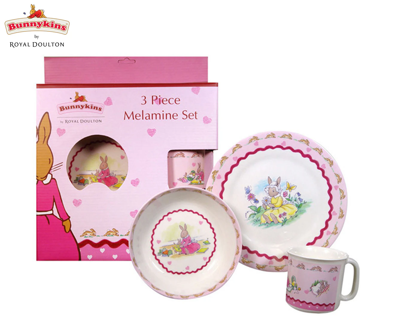 3pc Bunnykins Melamine Set Sweethearts Design Plate/Bowl/Cup Feeding 18M+ Pink