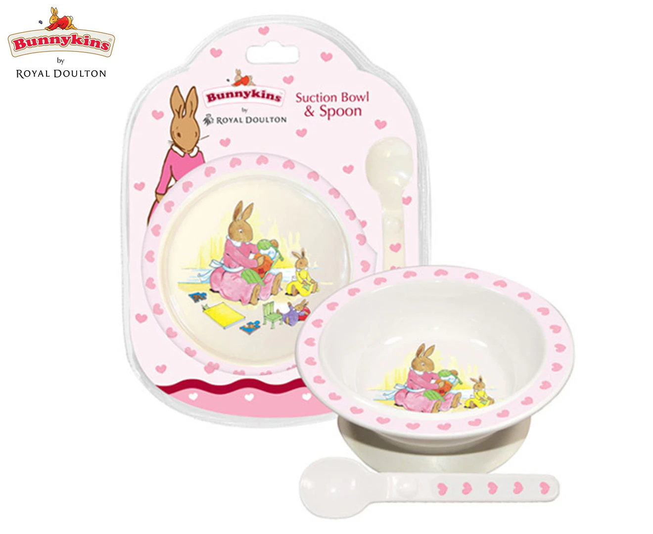 Bunnykins Suction Bowl & Spoon Sweethearts Design Dinner Set Utensil 18M+ Pink