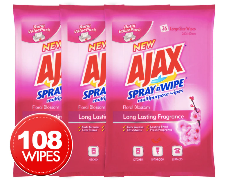 3 x Ajax Spray n' Wipe Multipurpose Wipe 36pk