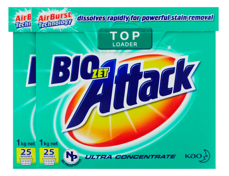 2 x Biozet Attack Top Loader Laundry Powder 1kg