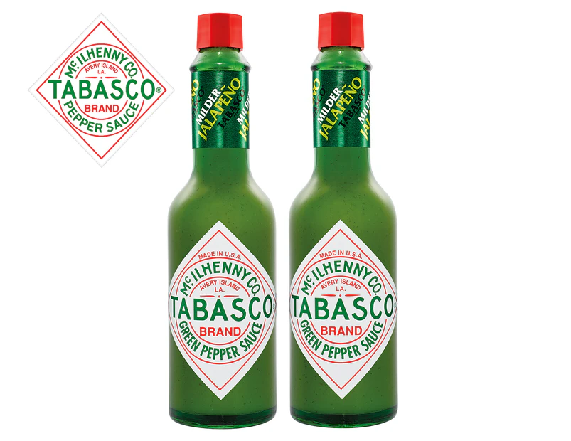 2 x Tabasco Brand Mild Green Pepper Sauce 60mL