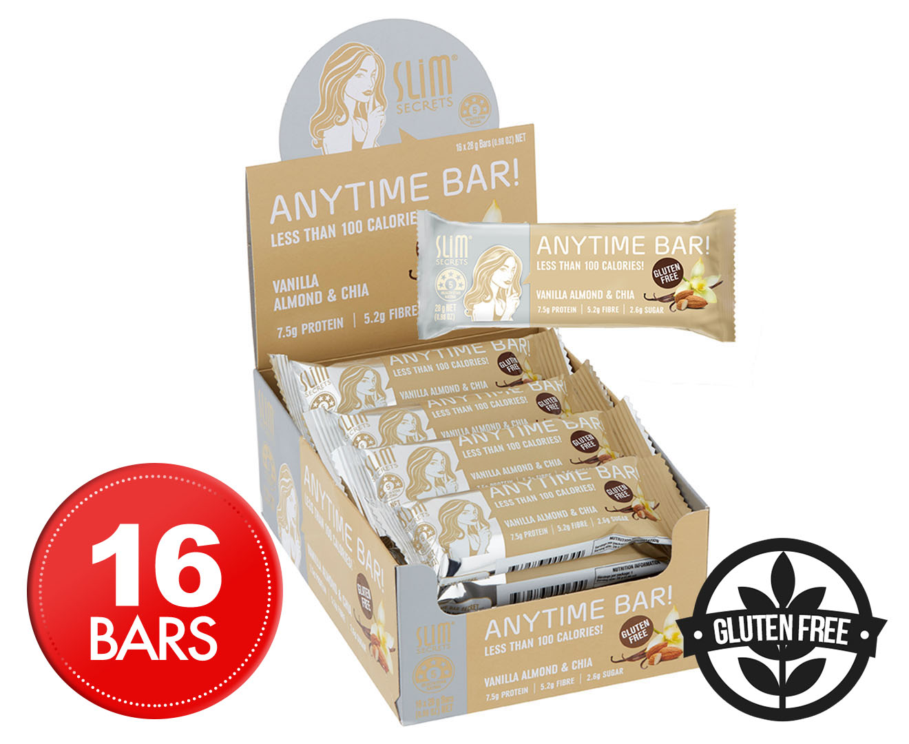 16 x Slim Secrets Anytime Bars Vanilla & Almond 28g