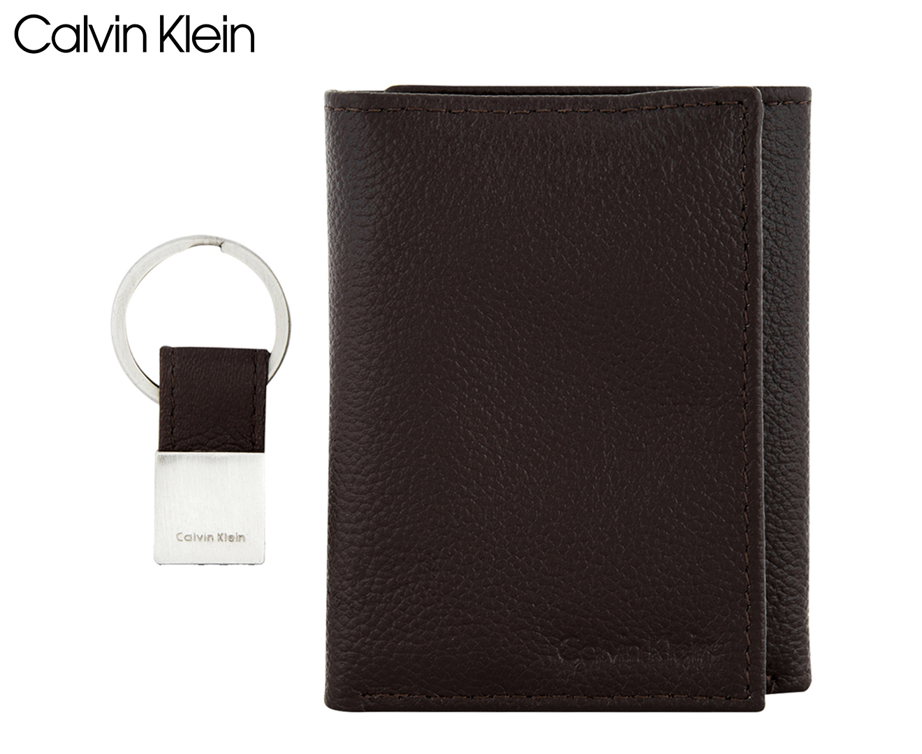 Calvin Klein Trifold Wallet & Key Fob - Brown | Catch.com.au