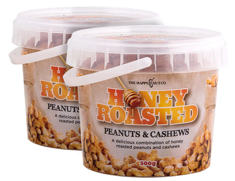 2 x The Happy Nut Co. Honey Roasted Peanuts & Cashews 500g