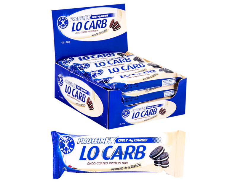 12 x Aussie Bodies ProteinFX Lo Carb Bars Cookies & Cream 60g