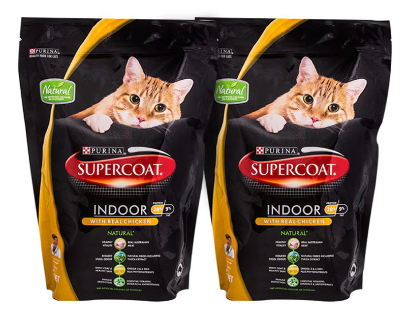 2 x Purina Supercoat Indoor Real Chicken Cat Food 500g