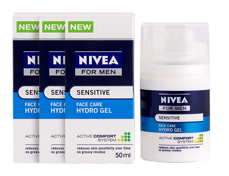 3 x Nivea For Men Sensitive Face Care Hydro Gel 50mL