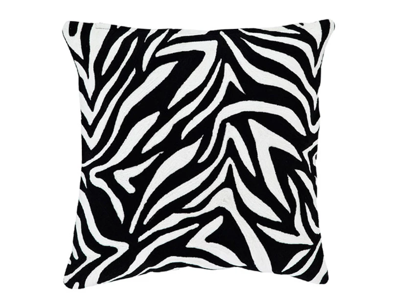 Zebra Print Crewel Cushion - Black/White