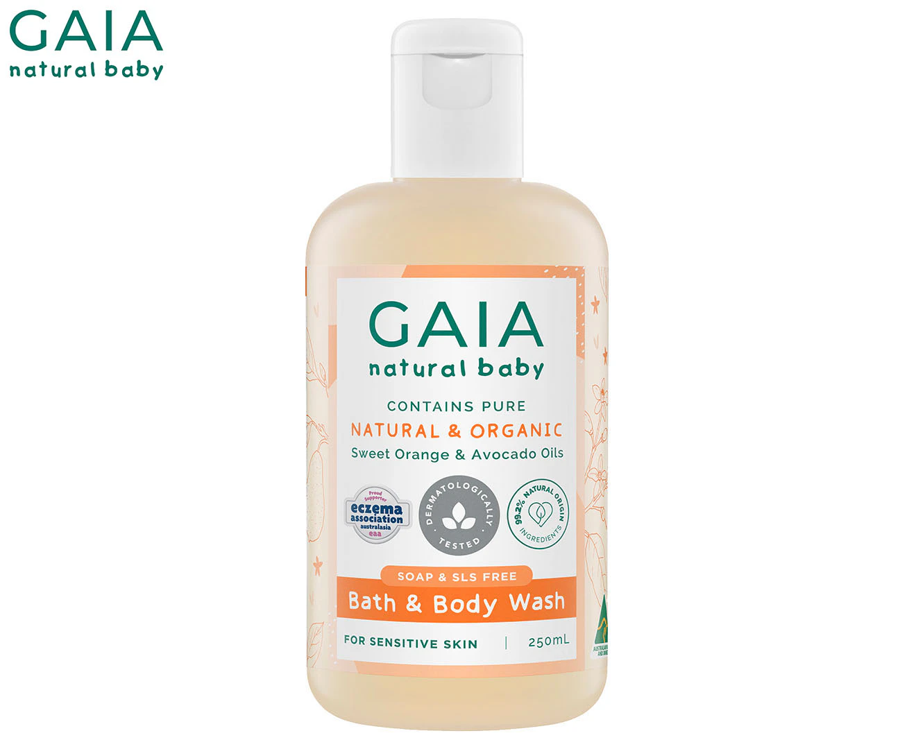 Gaia 250ml Pure/Organic Bath & Body Wash for Baby/Kids/Toddlers Vegan Friendly