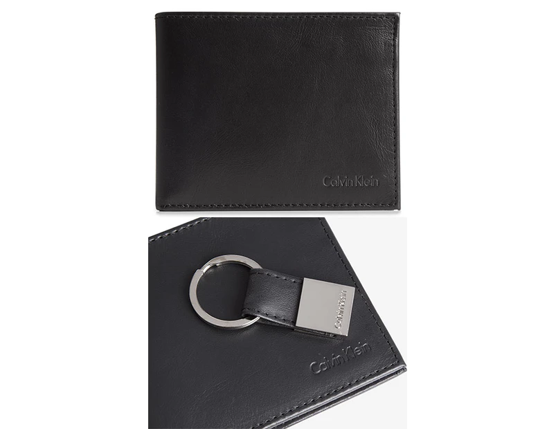 Calvin Klein Leather Bookfold Wallet & Key Fob - Black
