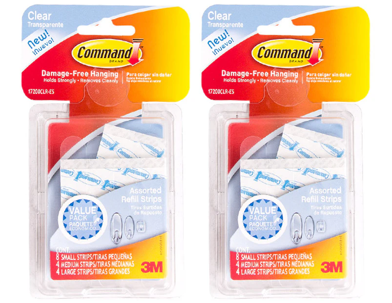 Command™ Adhesive Assorted Refill Strips 17200CLR, Clear, 16/Pack