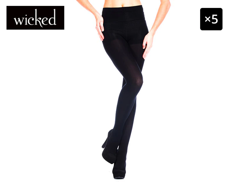 5 x Wicked 120D Opaque Control Tights - Black