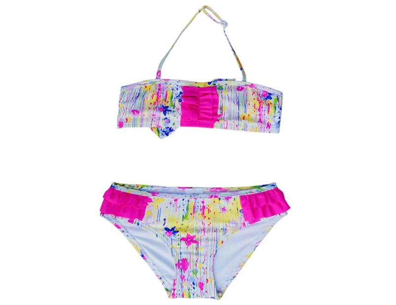 Escargot Girls’ Rainbow Splash Frilly Bikini - Pink