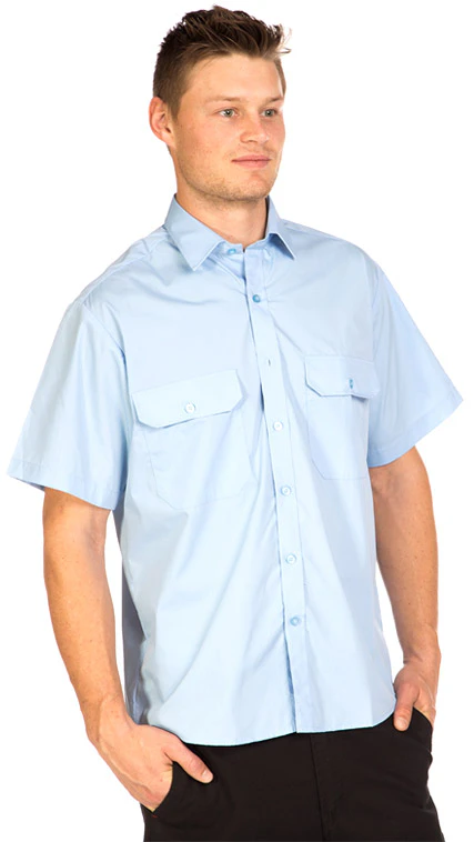 King Gee Men's S/Sleeve Wash 'N' Wear Shirt - Sky Blue