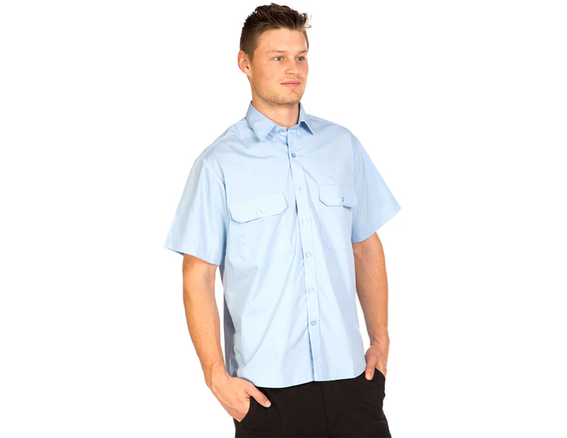 King Gee Men's S/Sleeve Wash 'N' Wear Shirt - Sky Blue