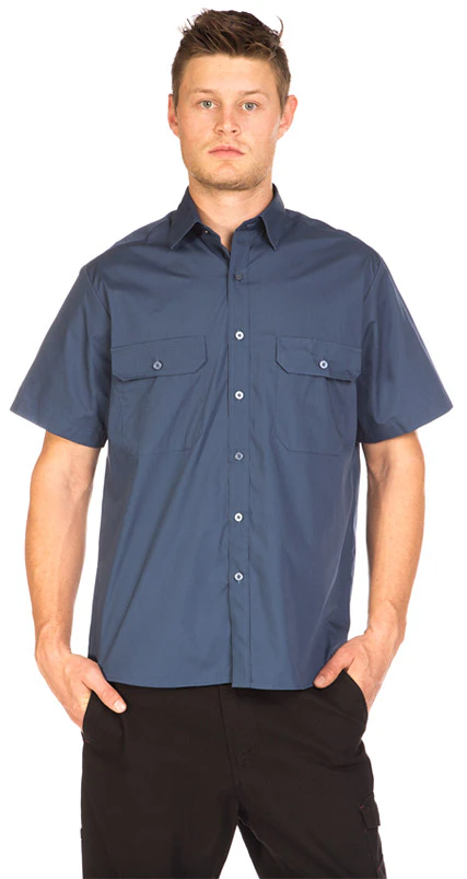 King Gee Men's S/Sleeve Wash 'N' Wear Shirt - Met. Blue