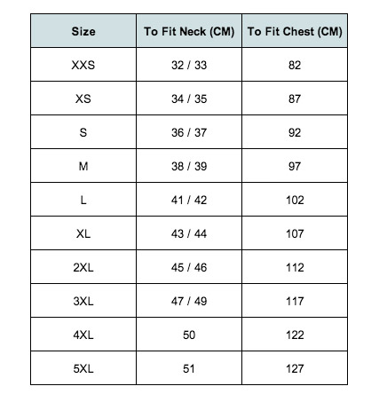 Stubbies Size Chart