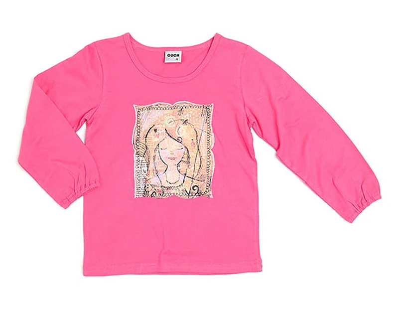Ouch Girls Printed LongSleeve Tee - Pretty Pink