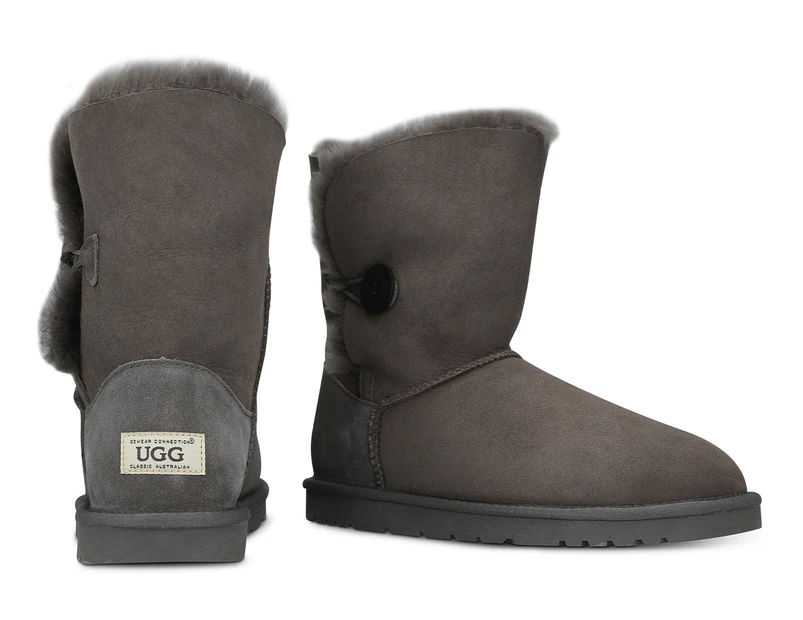 OZWEAR Connection Unisex Button Ugg Boots - Grey
