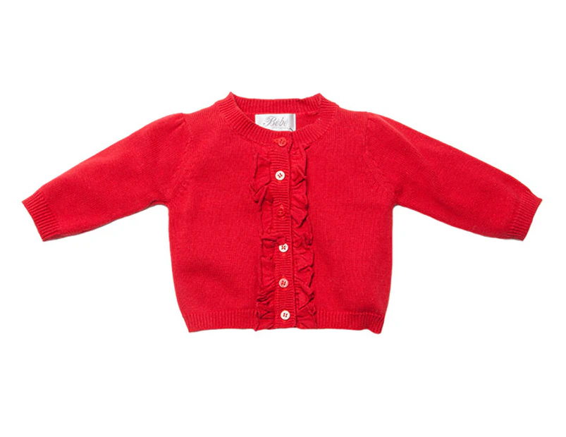 Bebe By Minihaha Hayley Knit LS Cardigan With Frill - Berry