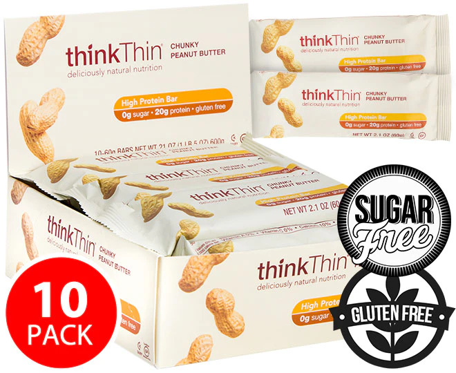 10x ThinkThin GF Protein Bar Chunky Peanut Butter 60g