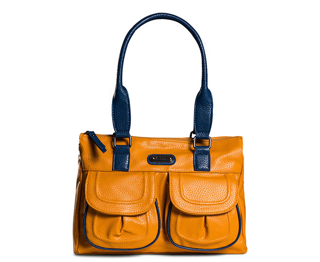 Milleni 25cm Double Pouch Handbag - Mustard / Navy | Mumgo.com.au