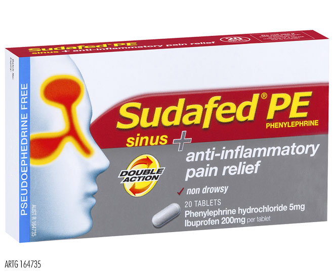 Sudafed PE Sinus + Anti-Inflammatory Double Action Pain Relief 20 Tabs ...