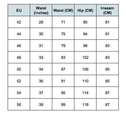 Benetton Jacket Size Chart