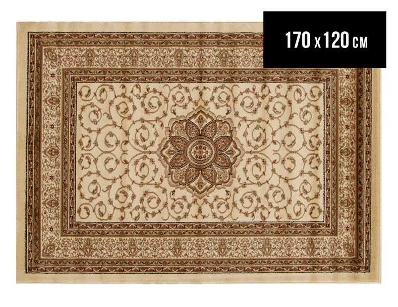 Traditional Flower Motif All Over 170x120cm Rug - Ivory/Ivory