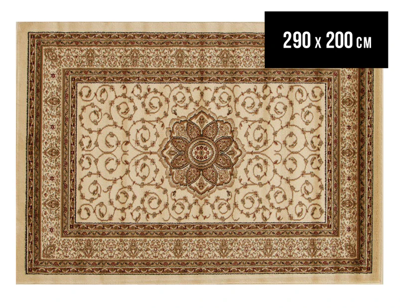 Traditional Flower Motif All Over 290x200cm Rug - Ivory/Ivory