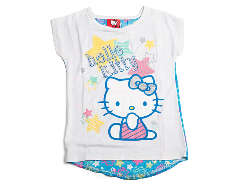 Hello Kitty Girls' Print and Chiffon Back T-Shirt - White/Blue
