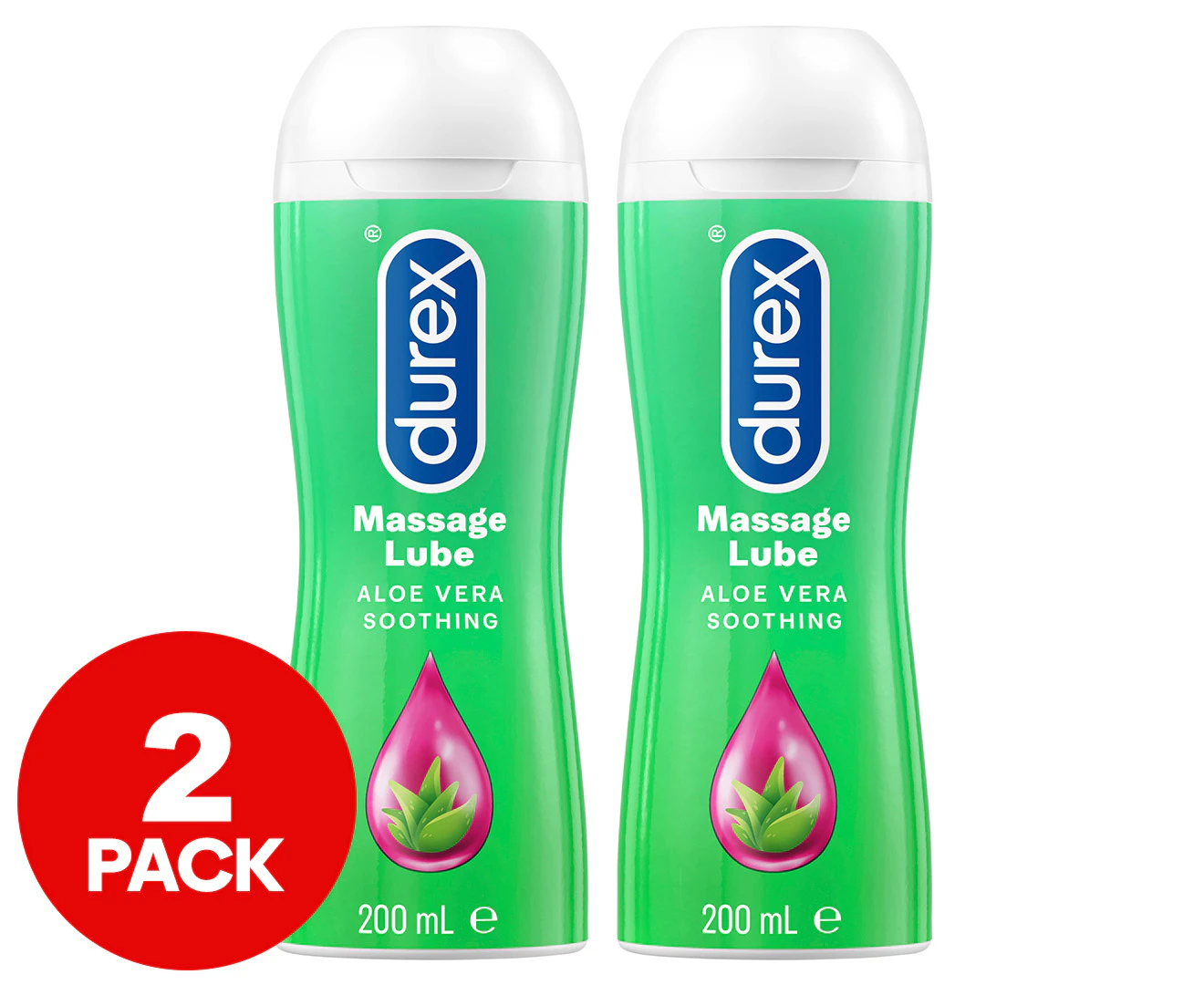 2 x Durex Play 2-in-1 Soothing Massage Gel Aloe Vera 200mL