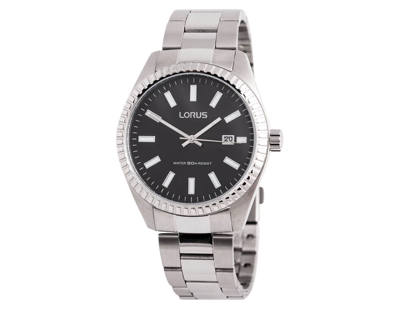 Lorus Ridged Bezel Watch - Silver/Black 