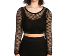 Kardashian Kollection Women's Net Mesh Crop Top - Black